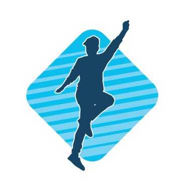 Hareket halindeki bir erkek dansçının silueti. Dans eden zayıf bir adamın silueti..