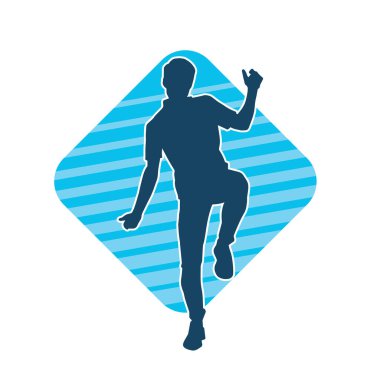 Hareket halindeki bir erkek dansçının silueti. Dans eden zayıf bir adamın silueti..