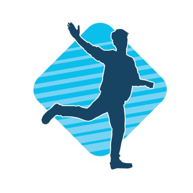 Hareket halindeki bir erkek dansçının silueti. Dans eden zayıf bir adamın silueti..