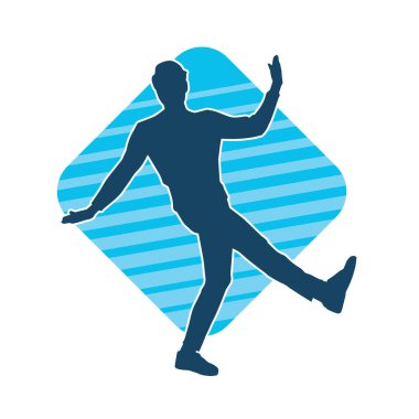 Hareket halindeki bir erkek dansçının silueti. Dans eden zayıf bir adamın silueti..