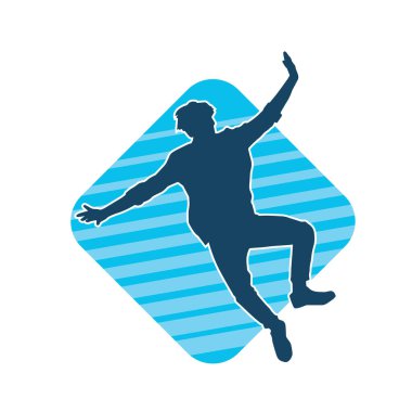 Hareket halindeki bir erkek dansçının silueti. Dans eden zayıf bir adamın silueti..