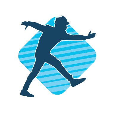 Hareket halindeki bir erkek dansçının silueti. Dans eden zayıf bir adamın silueti..