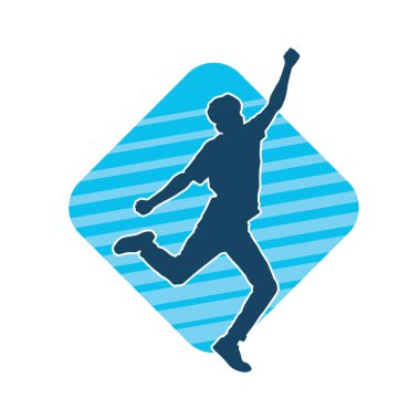 Hareket halindeki bir erkek dansçının silueti. Dans eden zayıf bir adamın silueti..