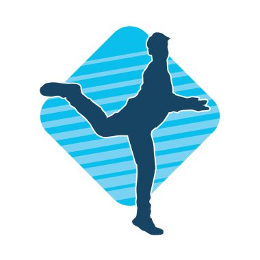 Hareket halindeki bir erkek dansçının silueti. Dans eden zayıf bir adamın silueti..