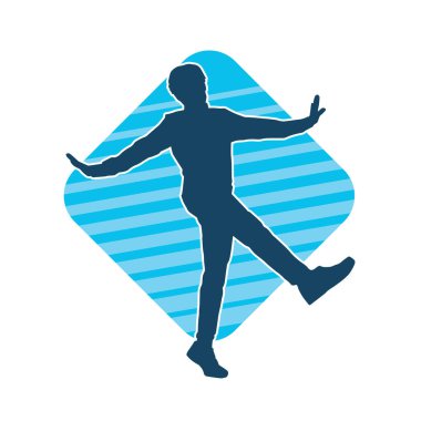 Hareket halindeki bir erkek dansçının silueti. Dans eden zayıf bir adamın silueti..