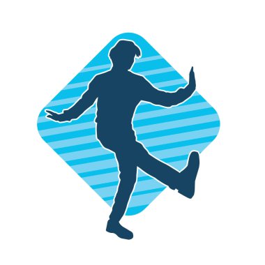 Hareket halindeki bir erkek dansçının silueti. Dans eden zayıf bir adamın silueti..