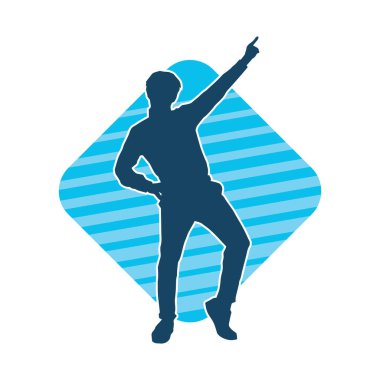 Hareket halindeki bir erkek dansçının silueti. Dans eden zayıf bir adamın silueti..