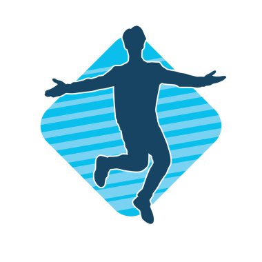 Hareket halindeki bir erkek dansçının silueti. Dans eden zayıf bir adamın silueti..