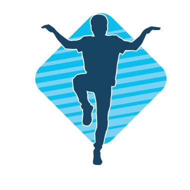 Hareket halindeki bir erkek dansçının silueti. Dans eden zayıf bir adamın silueti..