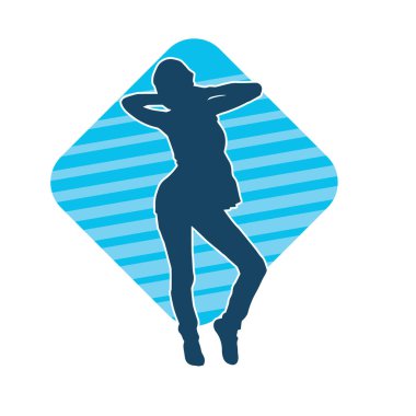 Hareketli bir kadın dansçının silueti. Dans eden zayıf bir kadının silueti..