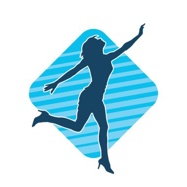 Hareketli bir kadın dansçının silueti. Dans eden zayıf bir kadının silueti..