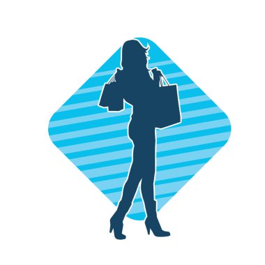 Sıska genç bir kadının silüeti alışveriş torbaları taşıyor..