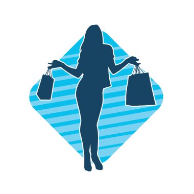 Sıska genç bir kadının silüeti alışveriş torbaları taşıyor..