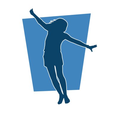 Hareketli bir kadın dansçının silueti. Dans eden zayıf bir kadının silueti..