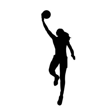 Basket oyuncusunun silueti hareket halinde. Kadın bir basket atleti silueti..