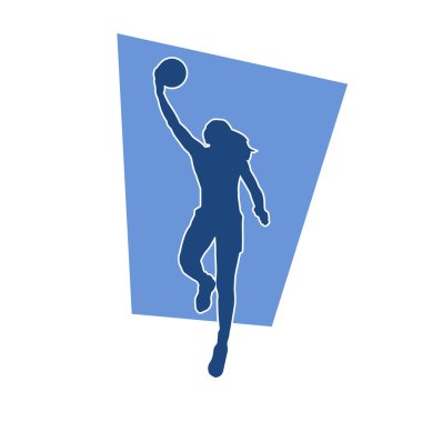 Basket oyuncusunun silueti hareket halinde. Kadın bir basket atleti silueti..