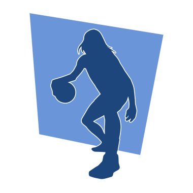 Basket oyuncusunun silueti hareket halinde. Kadın bir basket atleti silueti..
