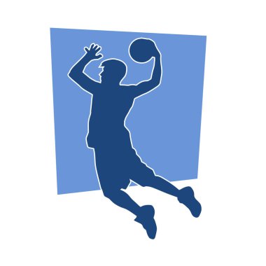 Basket oyuncusunun silueti hareket halinde. Bir erkek basket topu atleti silueti..