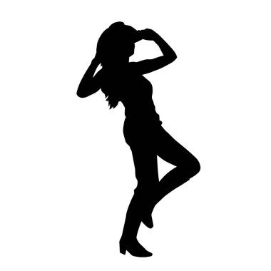 Kovboy kostümü giymiş bir kadın modelin silueti. Poz vermiş bir kovboy kızın silueti..