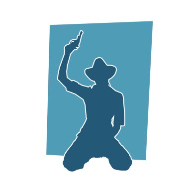 Kovboy kostümü giymiş bir kadın modelin silueti. Silah taşıyan bir kovboy kız silueti..