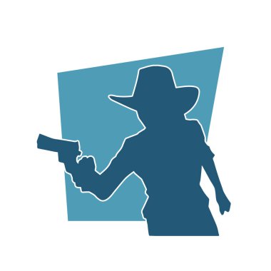 Kovboy kostümü giymiş bir kadın modelin silueti. Silah taşıyan bir kovboy kız silueti..