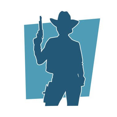 Kovboy kostümü giymiş bir kadın modelin silueti. Silah taşıyan bir kovboy kız silueti..