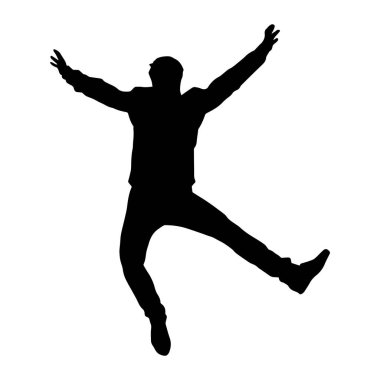 Hareket halindeki bir erkek dansçının silueti. Dans eden zayıf bir adamın silueti..