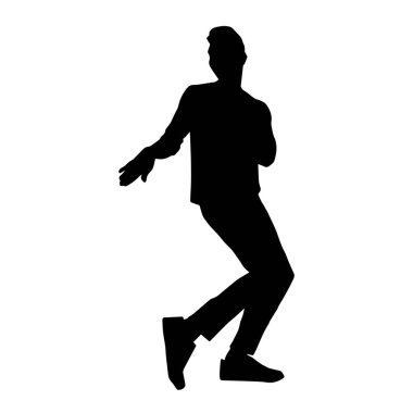 Hareket halindeki bir erkek dansçının silueti. Dans eden zayıf bir adamın silueti..