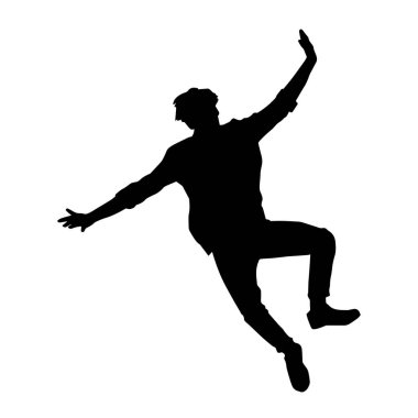 Hareket halindeki bir erkek dansçının silueti. Dans eden zayıf bir adamın silueti..