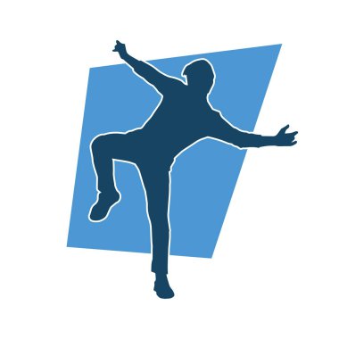 Hareket halindeki bir erkek dansçının silueti. Dans eden zayıf bir adamın silueti..