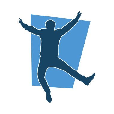 Hareket halindeki bir erkek dansçının silueti. Dans eden zayıf bir adamın silueti..