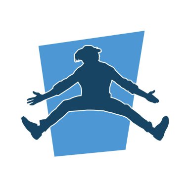 Hareket halindeki bir erkek dansçının silueti. Dans eden zayıf bir adamın silueti..