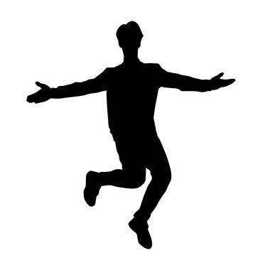 Hareket halindeki bir erkek dansçının silueti. Dans eden zayıf bir adamın silueti..