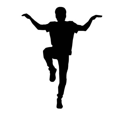 Hareket halindeki bir erkek dansçının silueti. Dans eden zayıf bir adamın silueti..
