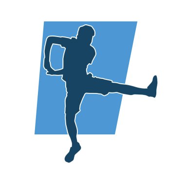 Hareket halindeki bir erkek dansçının silueti. Dans eden zayıf bir adamın silueti..