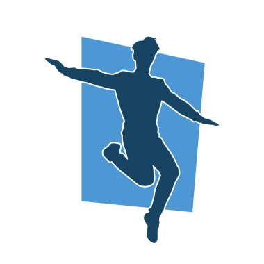 Hareket halindeki bir erkek dansçının silueti. Dans eden zayıf bir adamın silueti..