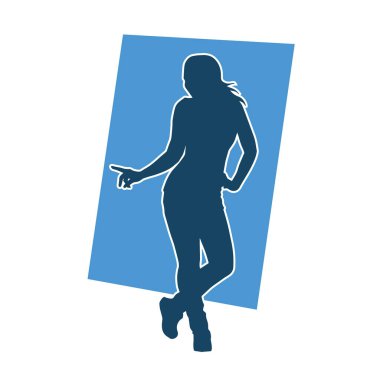 Hareketli bir kadın dansçının silueti. Dans eden zayıf bir kadının silueti..