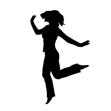 Hareketli bir kadın dansçının silueti. Dans eden zayıf bir kadının silueti..