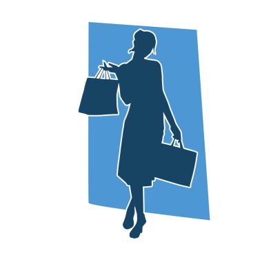 Sıska genç bir kadının silüeti alışveriş torbaları taşıyor..