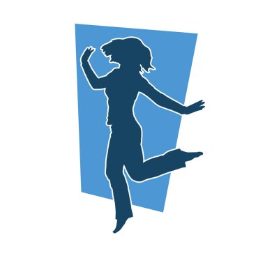 Hareketli bir kadın dansçının silueti. Dans eden zayıf bir kadının silueti..