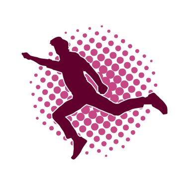 Hareket halindeki bir erkek dansçının silueti. Dans eden zayıf bir adamın silueti..