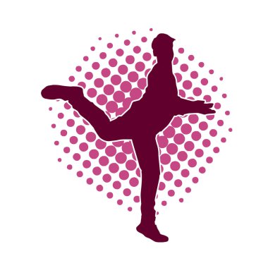 Hareket halindeki bir erkek dansçının silueti. Dans eden zayıf bir adamın silueti..