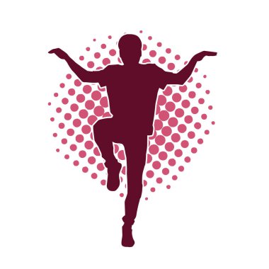 Hareket halindeki bir erkek dansçının silueti. Dans eden zayıf bir adamın silueti..