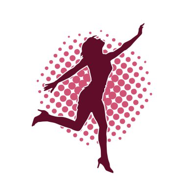 Hareketli bir kadın dansçının silueti. Dans eden zayıf bir kadının silueti..