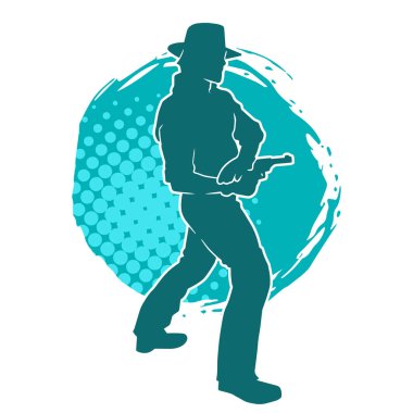 Bir kovboyun silueti tabancayla ateş ediyor.