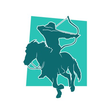 Eski bir süvari askerinin silueti okçuluk silahına nişan alıyor. Koşan atında bir okçunun silüeti..