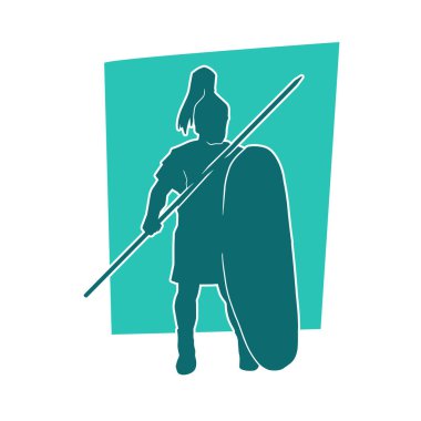 Romalı bir askerin silueti kalkan ve zıpkın taşıyor. Eski bir erkek savaşçının silueti..