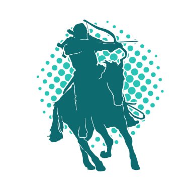 Eski bir süvari askerinin silueti okçuluk silahına nişan alıyor. Koşan atında bir okçunun silüeti..