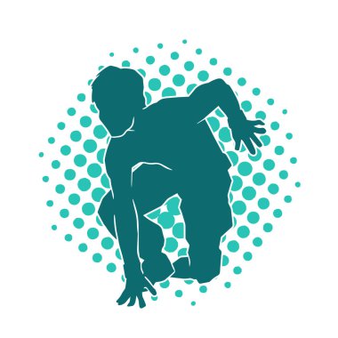 Doğu dövüş sanatı pozu veren bir adamın silueti. Dövüş sanatlarında bir erkeğin silueti..