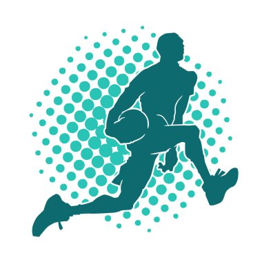 Hareketli bir erkek basketbolcunun silueti. Basketbol oynayan bir adamın silüeti..